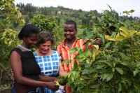 Harriet Lamb with coffee farmer in Rwanda